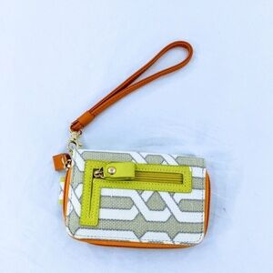 Spartina 449 Wristlet Taupe Lime Green Veranda Linen Leather Cell Phone Wallet